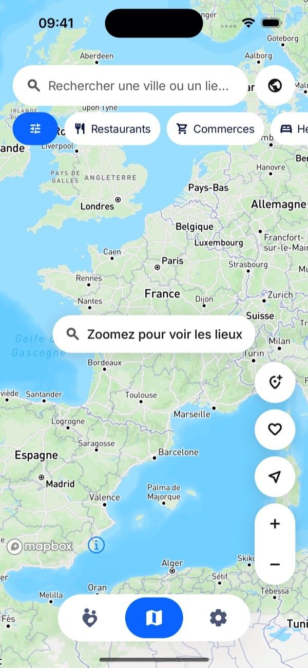Carte Facileo : recherchez les lieux accessibles et filtrez par catégorie.